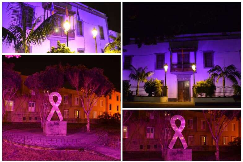 Iluminación especial de la fachada del Ayuntamiento y del monumento a las víctimas de la intolerancia (Foto TA)